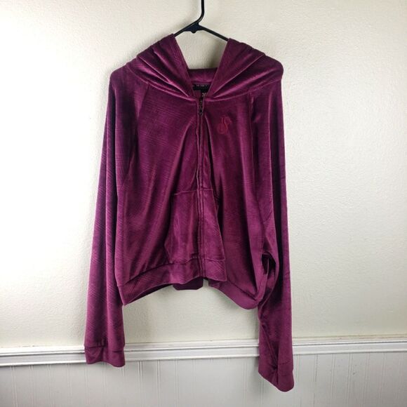 Victoria's Secret Jackets & Blazers - Victoria Secert's Y2k Couture Velvet Velour Burgundy Zip Up Crop Hoodie XXL